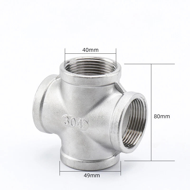 Stainless Steel BSP Equal Cross Pipe Fitting — Female Thread 4-Way, 1/4" to 2"