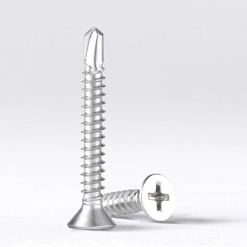 #6 #7 #8 #10 #12 #14 Flat Head Self Drilling Screws – 304/410 Stainless & Zinc Plated Steel