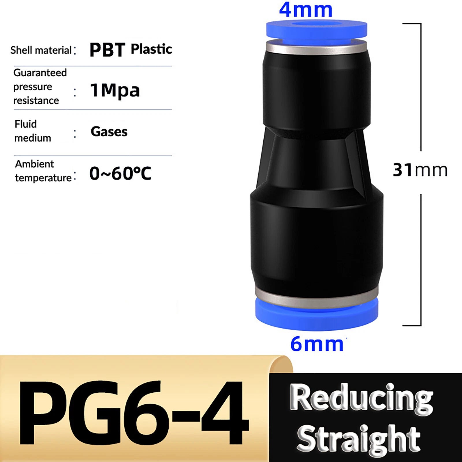 Nylon Pneumatic Reducer Push-Fit Connector — PG Air Line Fitting