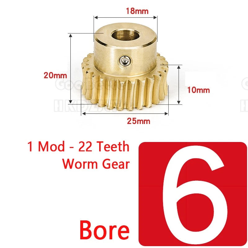1 Module 1:22 Worm Wheel Gear & Worm Gear Shaft 22 Teeth Worm Wheel Gear Brass