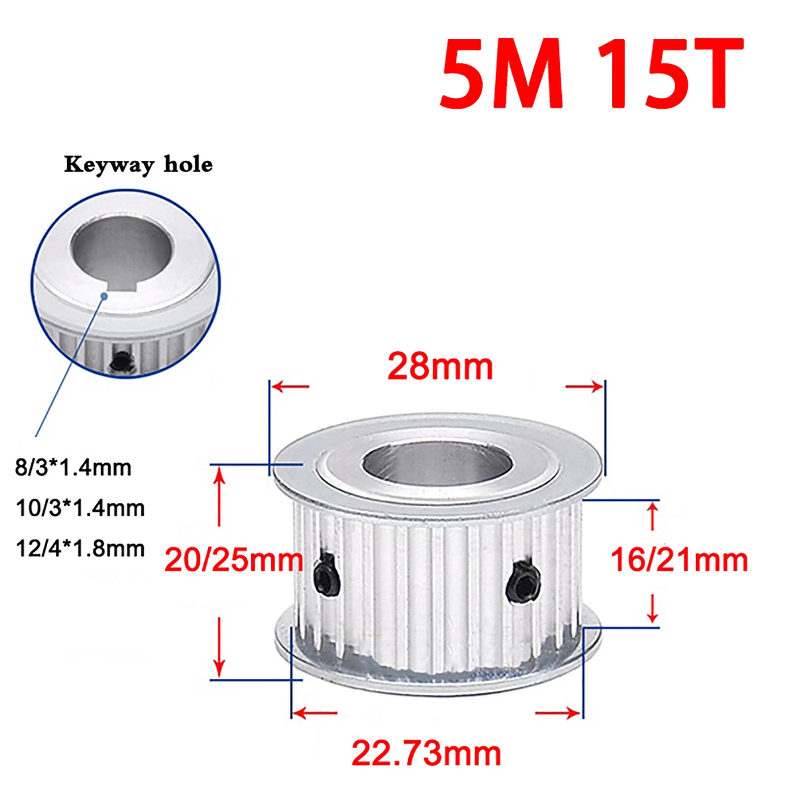 5M Timing Belt Pulley Drive Pulley Through Hole 10T -100 Tooth 21mm Width For 3D