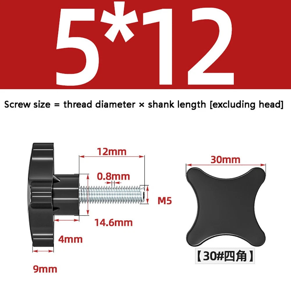 M5-M10 Thumb Screws Black Plastic Four Star Head Hand Grip Knob Bolts Galvanized