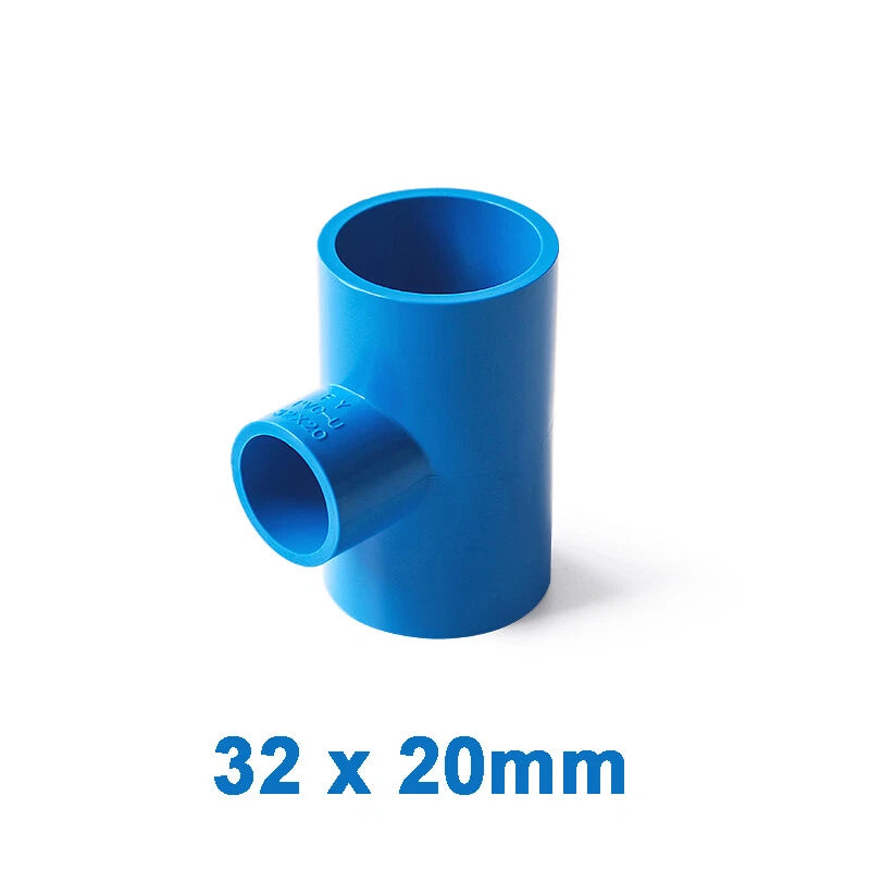 PVC Reducing Tee Pipe & Fittings Solvent Weld Pressure Adapter Connector Blue