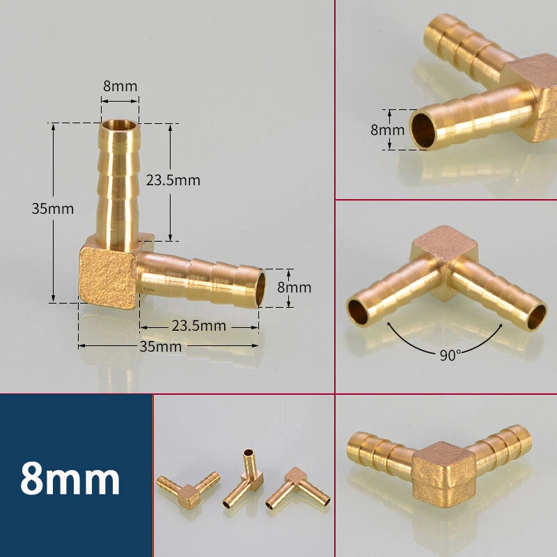 Brass Hose Barb 90° Elbow Fittings — Φ4mm to Φ19mm for Gas, Fuel & Water Lines