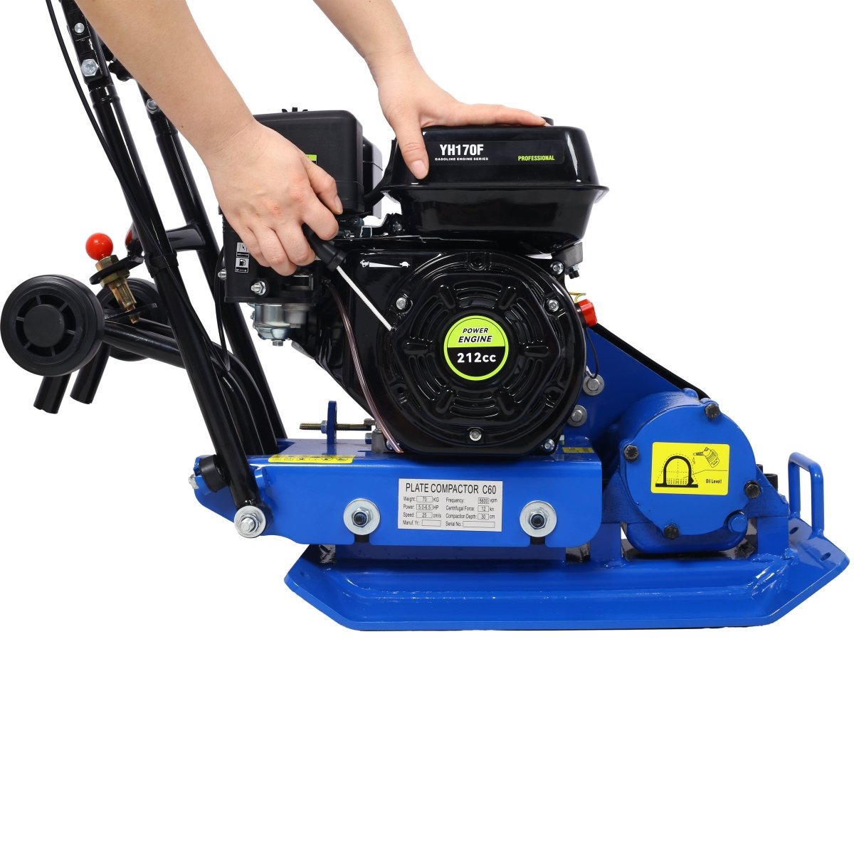 212cc 6.5HP 5600VPM Gas Vibration Compaction Force 20 x 14 inch Plate Compactor w/Built - in Wheel,EPA compliant - HomeDIYer