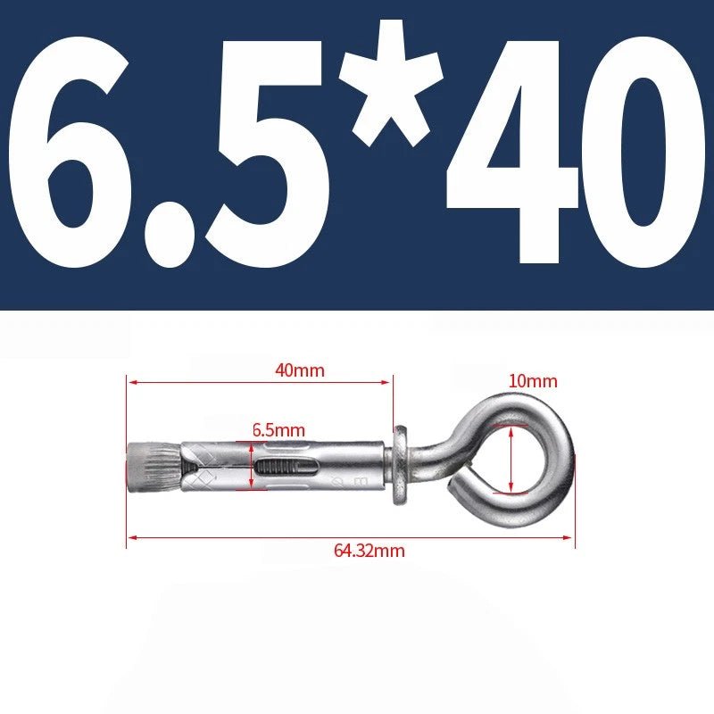 Closed Hook Eye Bolt with Expansion Anchor — Galvanised & 304 Stainless | M6.5 M8 M10 M12 - HomeDIYer