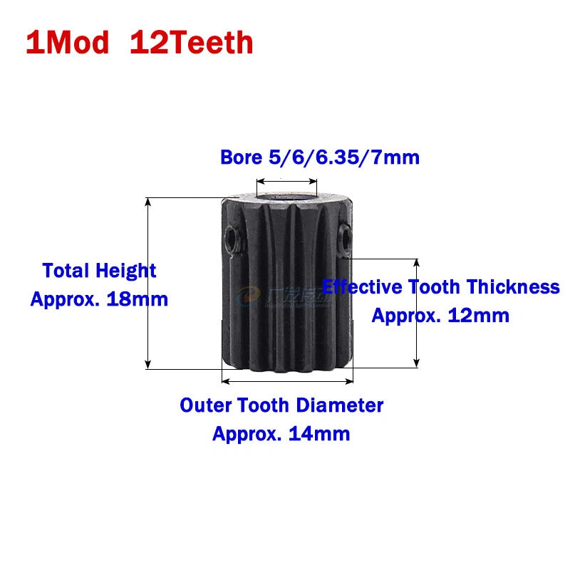 1 Module Spur Gears 10-25 Teeth 45# Steel Pinion Gear Motor Transmission Gears