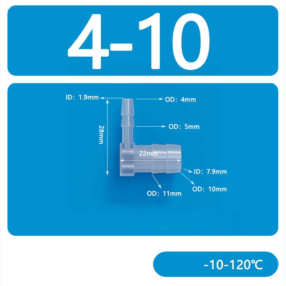L-Shaped Reducer Elbow Hose Connector — Plastic Tube Fitting for Air & Water Lines
