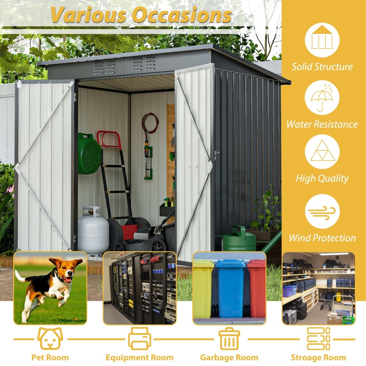 6 x 4 ft Outdoor Storage Shed, All Weather Tool Shed for Garden, Backyard, Lawn, Black - HomeDIYer