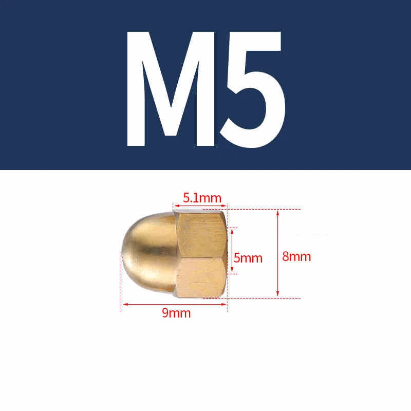 M3-M20 Solid Brass Cap Nuts – Brass Cover Screw Nuts & Decorative Dome Caps, Hex Acorn Nuts (Untreated Natural Finish)