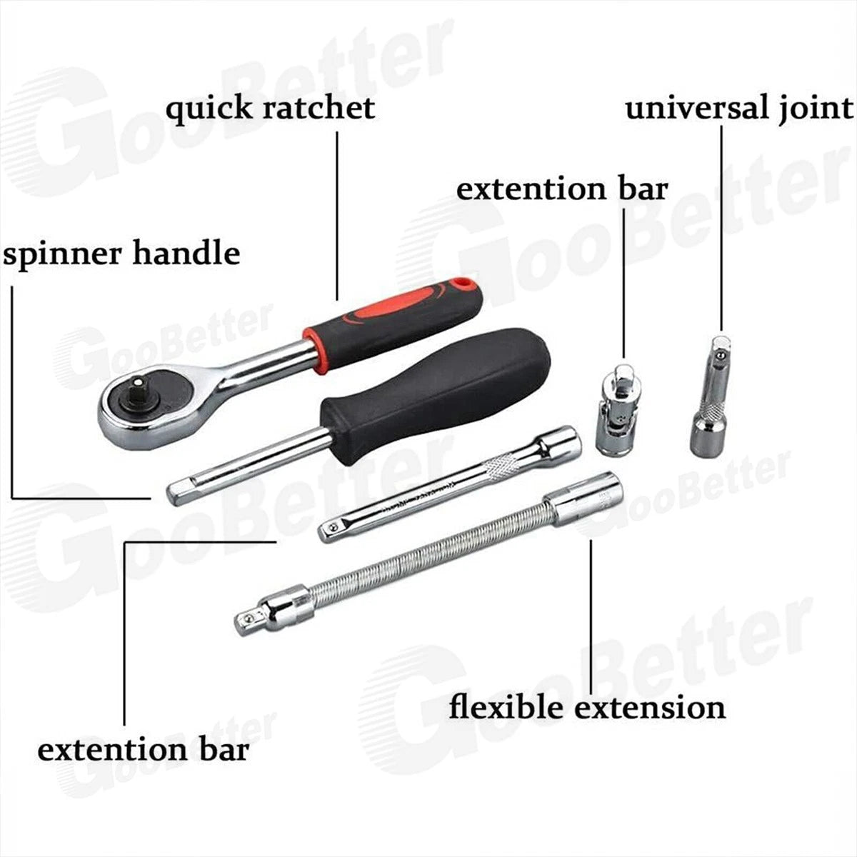 46x Socket Wrench Set 1/4" Drive Ratchet Set Wrench Bits Garage Car Repair Tools