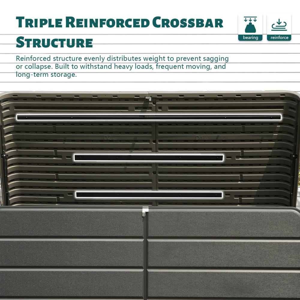 200 Gallon Plastic Deck Box – Waterproof Outdoor Storage Bench with Wheels & Hydraulic Lid, Gray