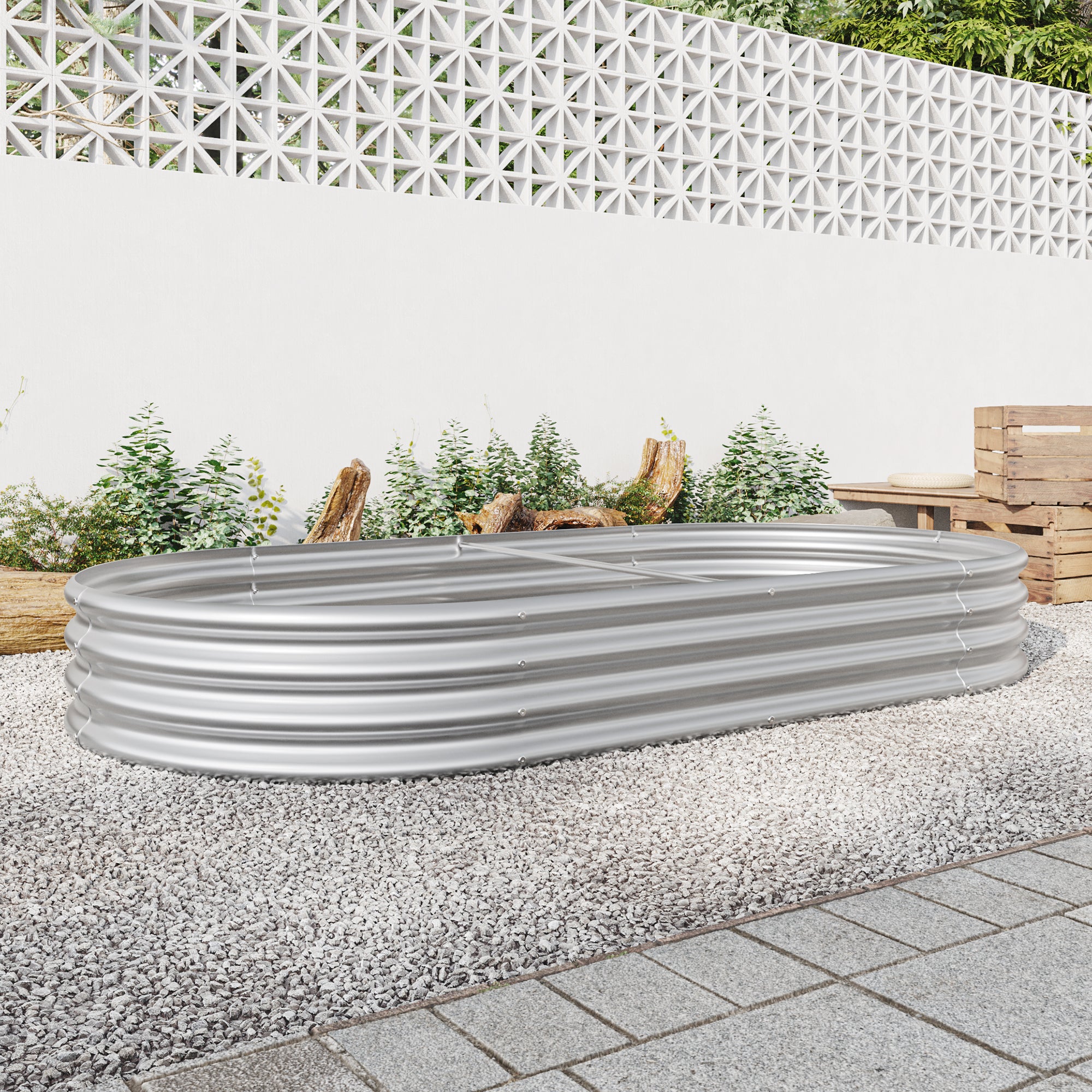 Oval Large Metal Raised Garden Bed – 89" x 45" Silver Steel Planter for Vegetables, Herbs & Flowers