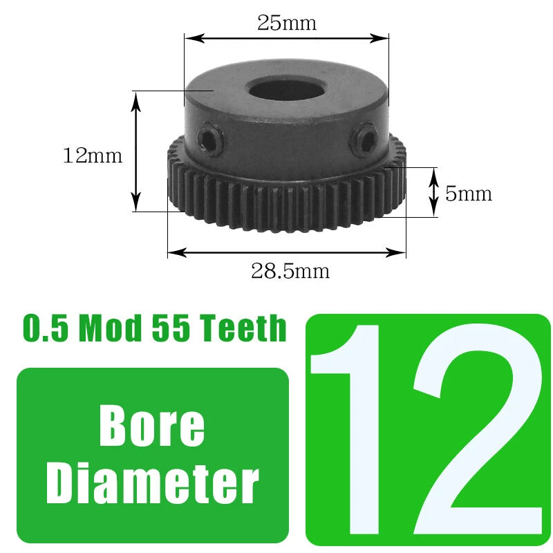 0.5 Mod 55 Teeth Spur Gear With Step Bore 6/8/10/12mm Motor Transmission Gears