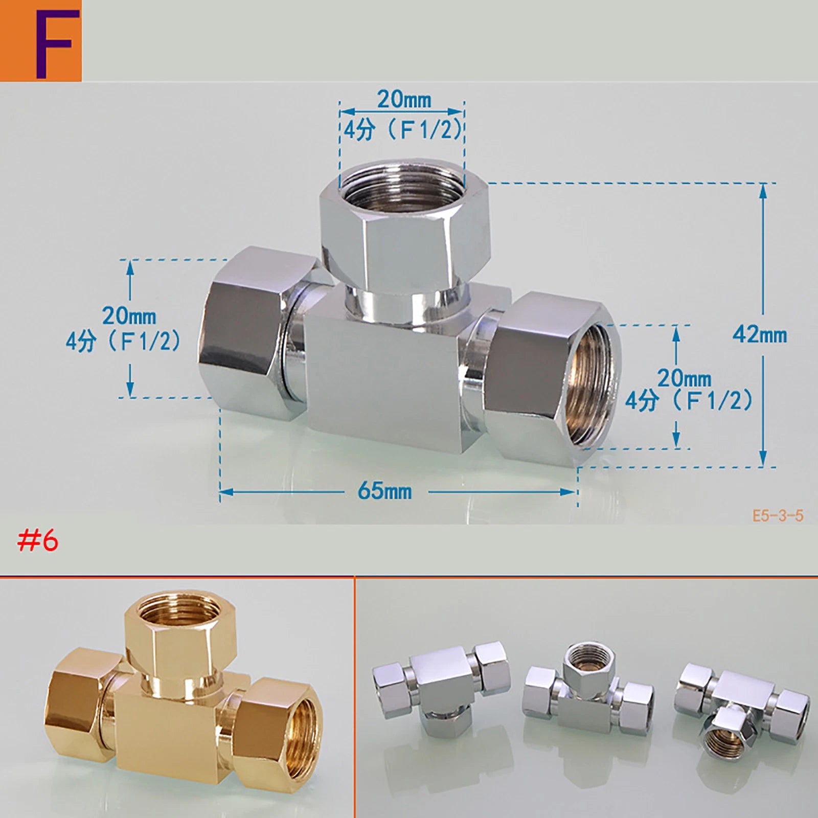 1/2" Chrome Brass Pipe Fittings – Tee & Elbow Connectors (Multiple Thread Types)