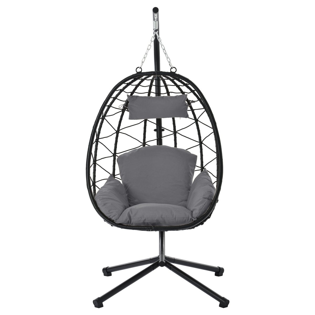 Egg Chair with Stand Indoor Outdoor Swing Chair Patio Wicker Hanging Egg Chair Hanging Basket Chair Hammock Chair with Stand for Bedroom Living Room Balcony Dark Gray - HomeDIYer