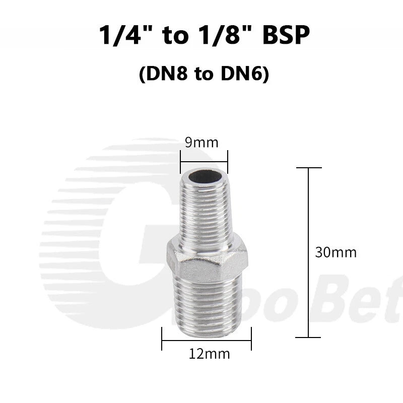 304 Stainless Steel Reducing Hex Nipple BSP Male Thread Pipe Fitting | 1/8" to 2"