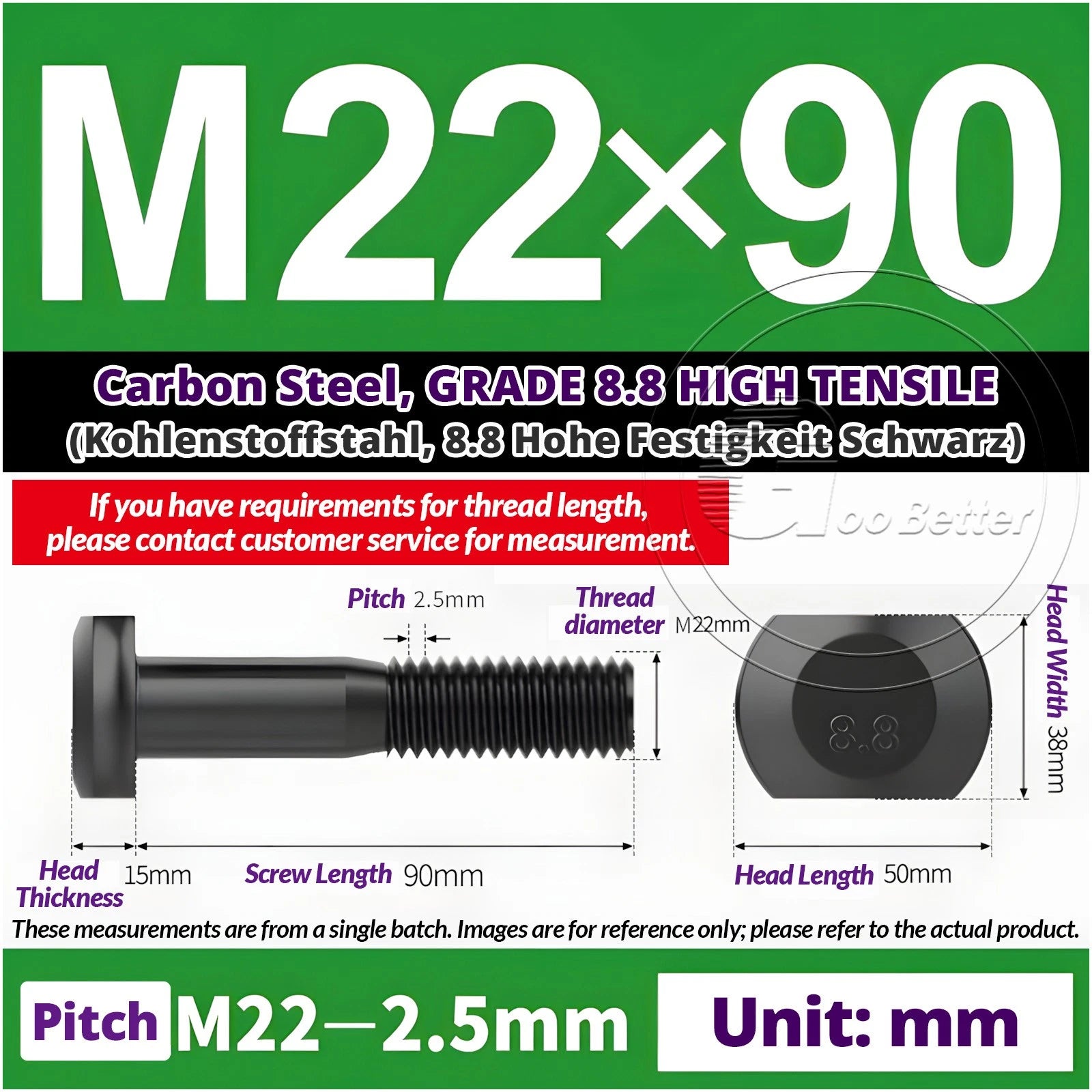 T-Slot Bolts M22 - M42 T Track Bolts 70mm to 500mm Long GRADE 8.8 HIGH TENSILE