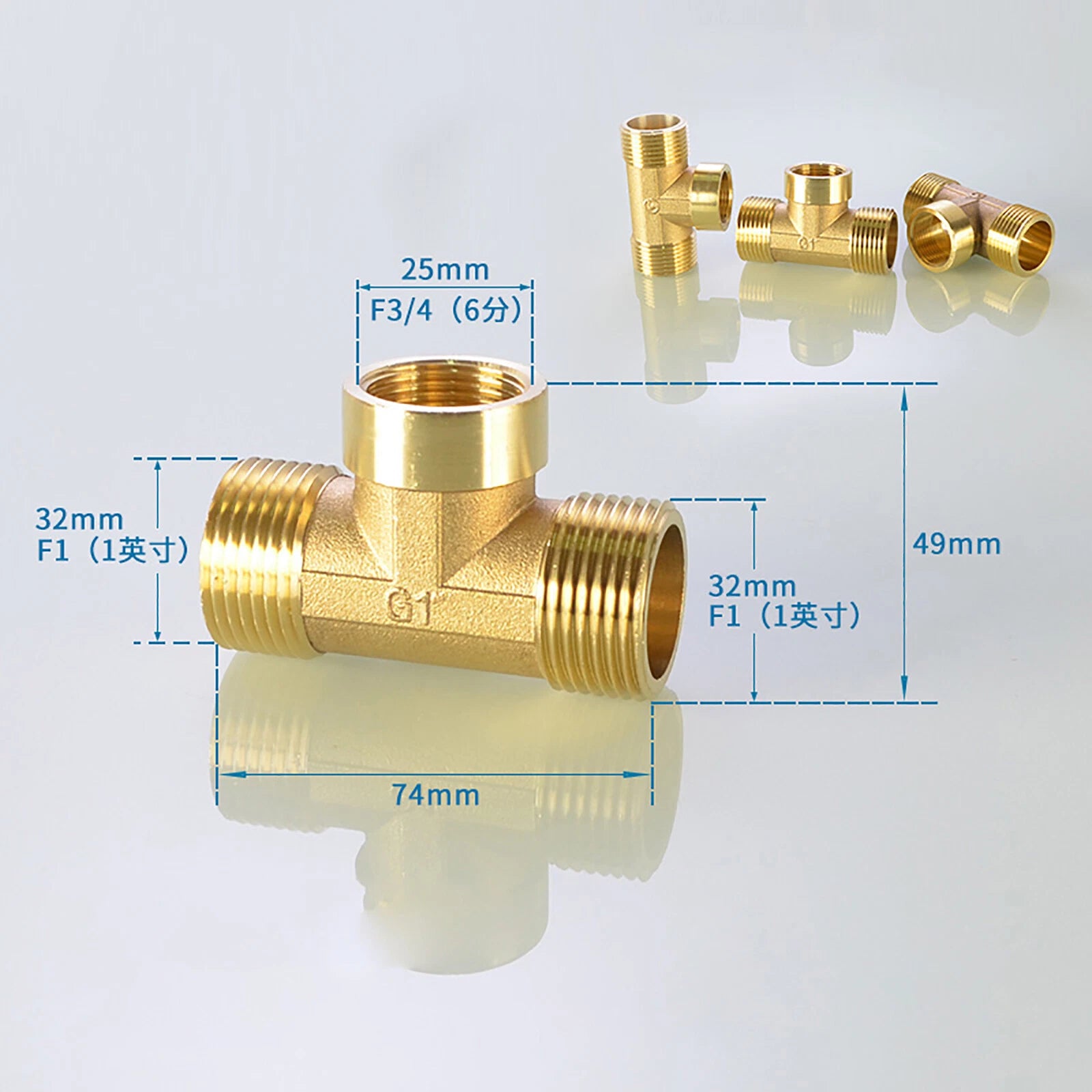Brass T Tee Pipe Fitting — Female & Male NPT Thread, 3/4" to 2"
