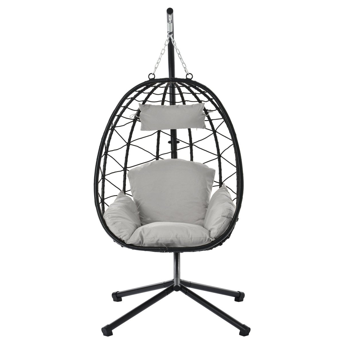 Egg Chair with Stand Indoor Outdoor Swing Chair Patio Wicker Hanging Egg Chair Hanging Basket Chair Hammock Chair with Stand for Bedroom Living Room Balcony Light Gray - HomeDIYer