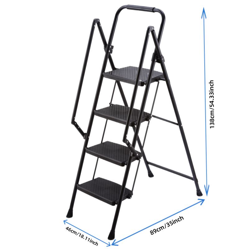 Four step ladder, lightweight folding four step stool, wide anti slip pedal and safety handle, sturdy steel ladder, multi - purpose step ladder, suitable for home, kitchen, and office elevators - HomeDIYer