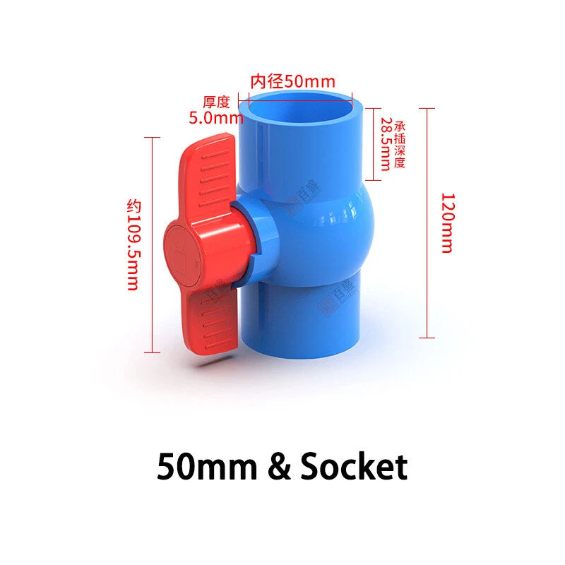 PVC Pipe Fittings 20mm-110mm Ball Valve Socket Solvent Weld-Female Thread Blue