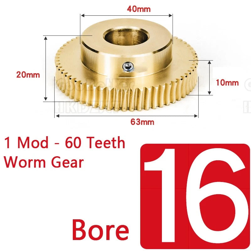 1 Modulus 60 Teeth Brass Worm Wheel Gear 1:60 Transmission Gear,Worm Rod Shaft