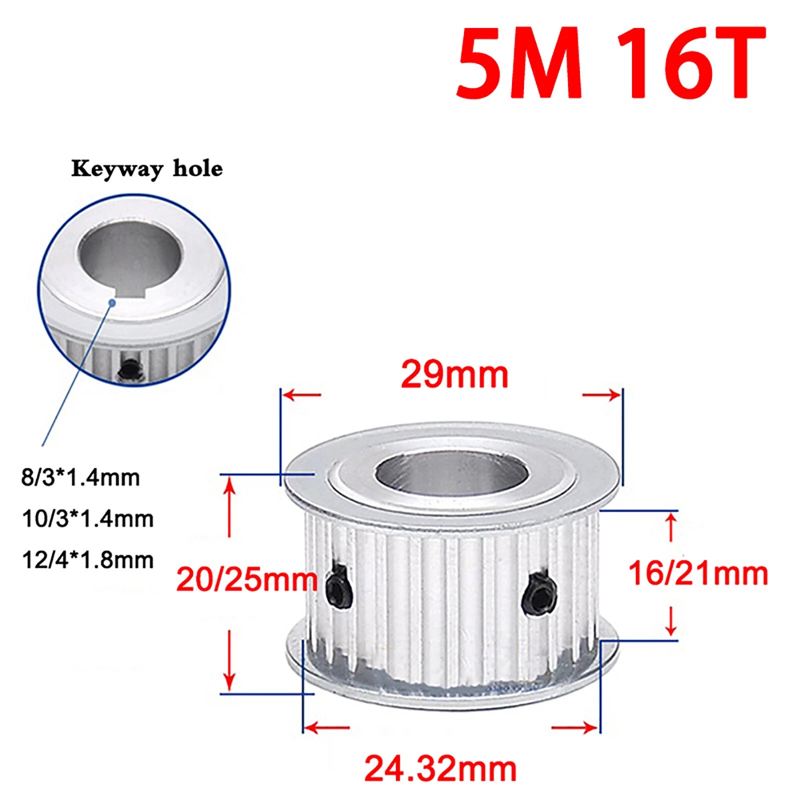 5M Timing Belt Pulley Drive Pulley Through Hole 10T -100 Tooth 21mm Width For 3D