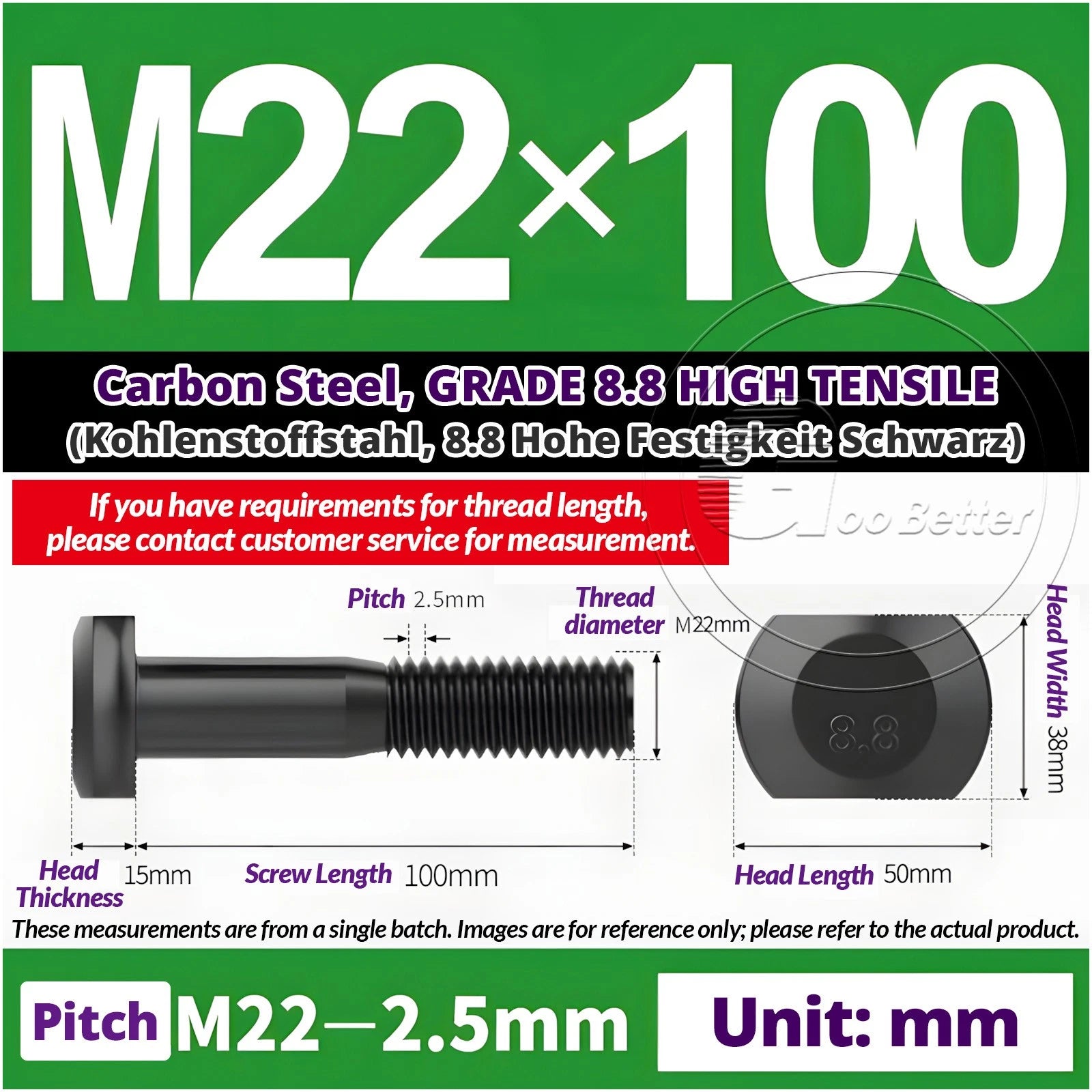 T-Slot Bolts M22 - M42 T Track Bolts 70mm to 500mm Long GRADE 8.8 HIGH TENSILE