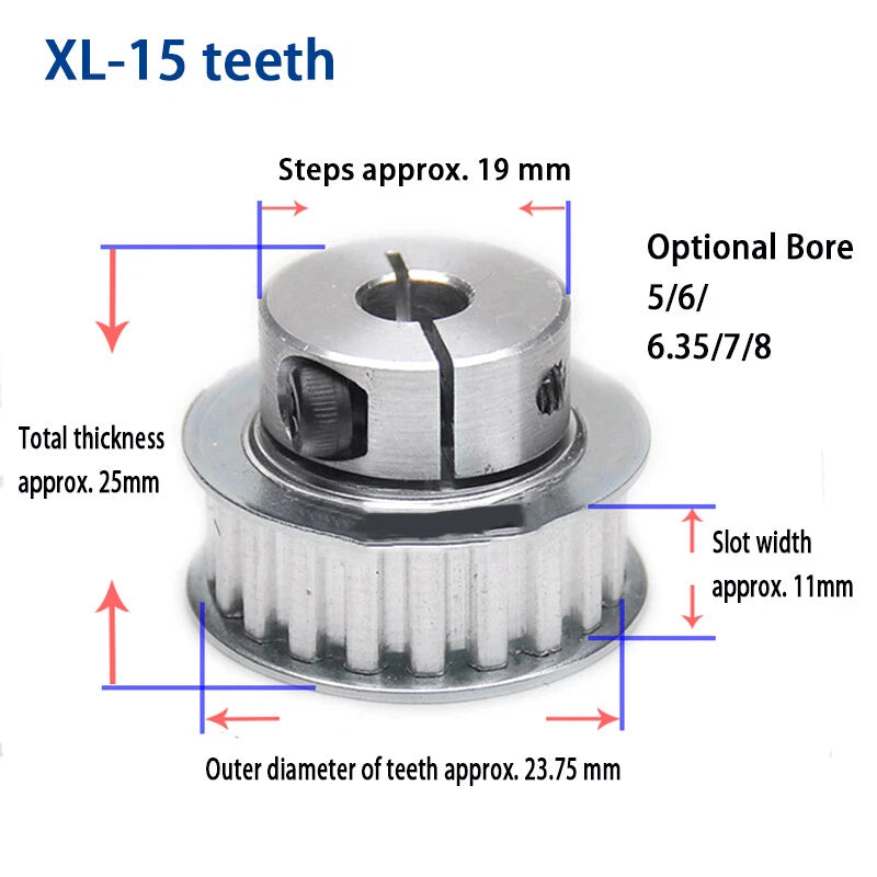 Timing Belt Pulley Bore 5 - 20mm Clamping Type 15 - 25 Teeth XL Timing Belt BF/K