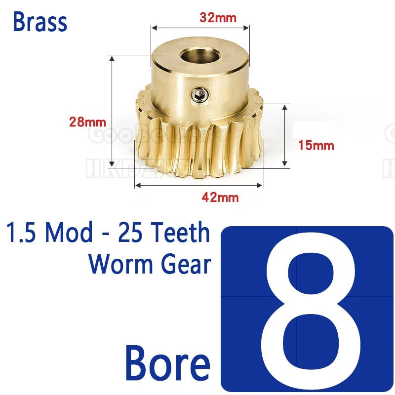 Mod 1.5 Worm Gear Wheel Brass 25 Tooth Worm Shaft 45# Steel Precision Ø 8-17 mm