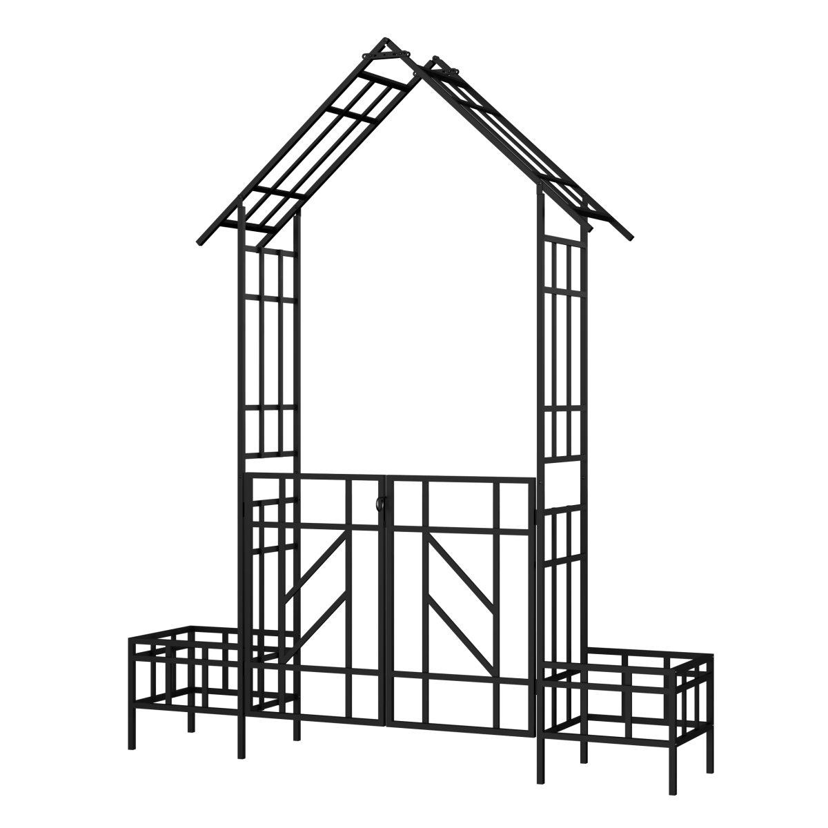Metal Garden Arch with Gate with planter W80.71*H97.24 Climbing Plants Support Rose Arch Outdoor Black - HomeDIYer