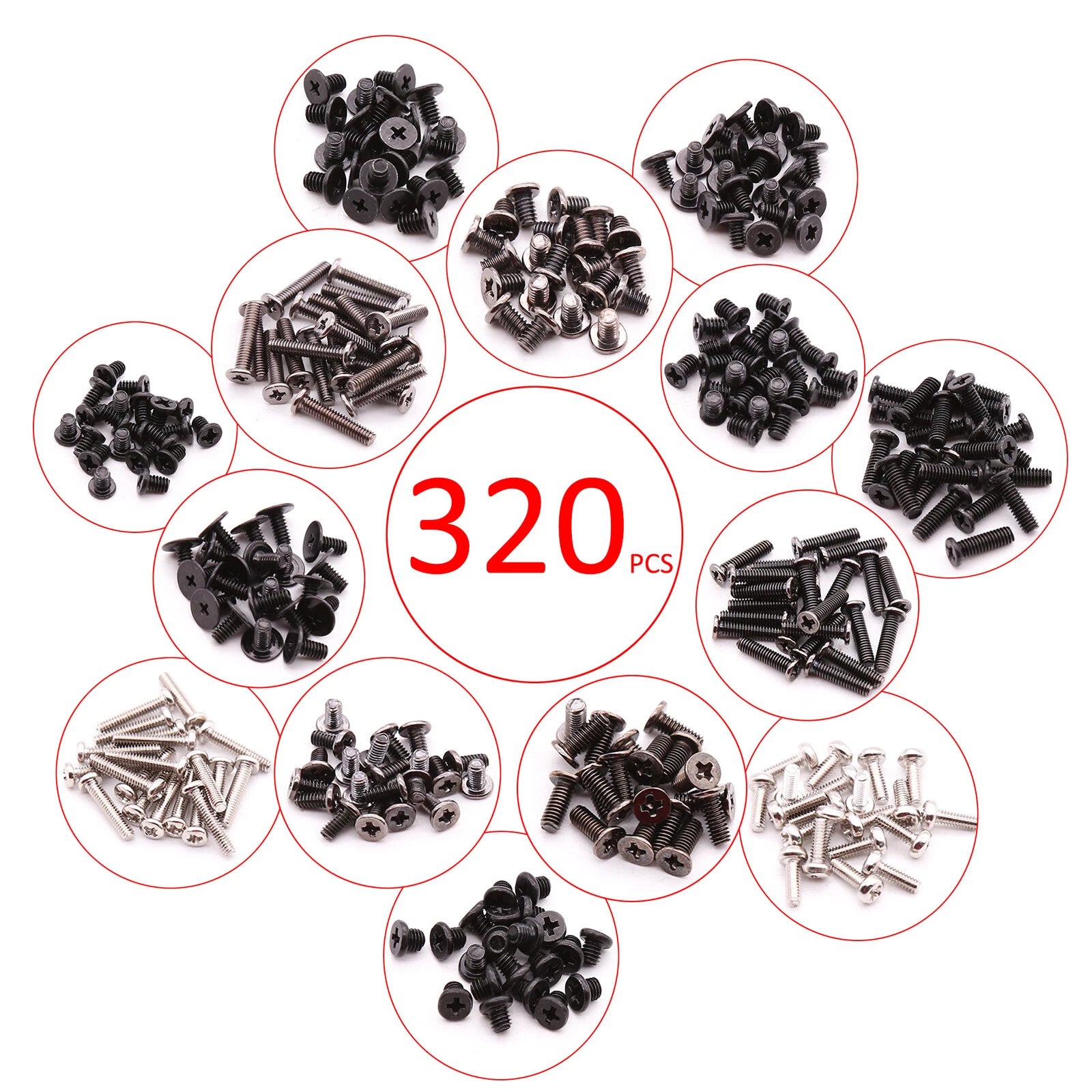 320-Piece Machine Screws Assortment Set M2 M2.5 M3 — for Phone, PC, Laptop, Keyboard & Hard Disk Repair