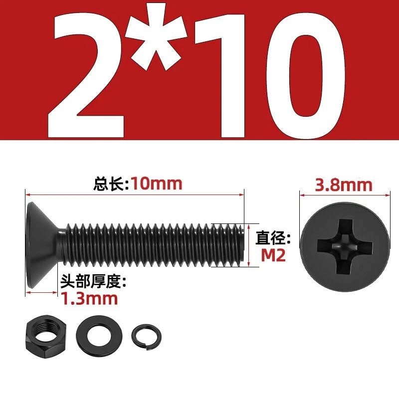 M2–M6 Phillips Countersunk Head Machine Screws with Nut and Washer | Carbon Steel Bolt Set - HomeDIYer