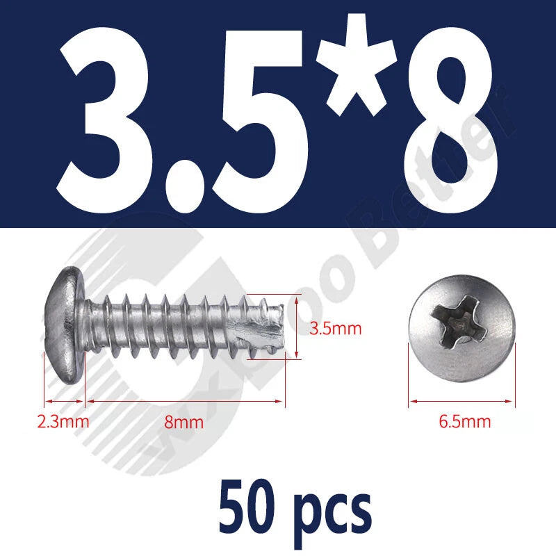 Pan Head Sheet Metal Screws Metric M1~M6 A2 Stainless Steel Sheet Metal Screws