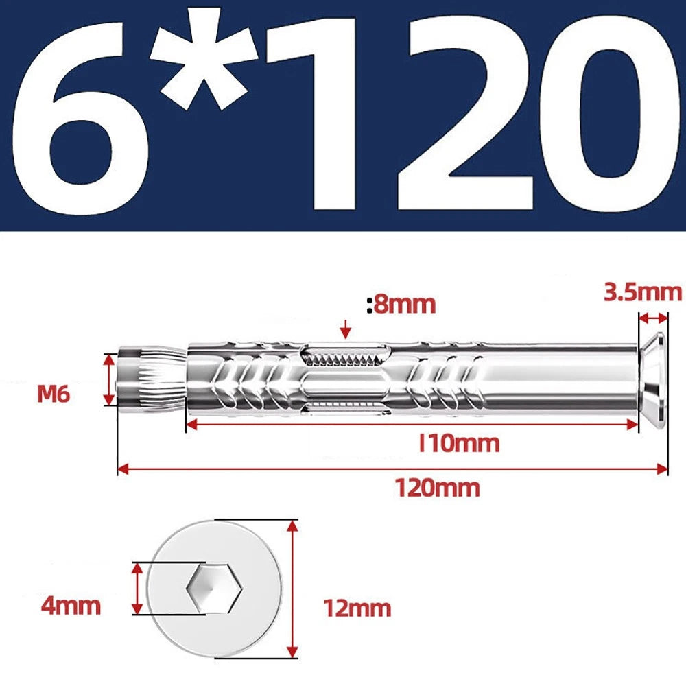 M6–M12 Countersunk Hex Socket Expansion Bolts — 304 & 201 Stainless Steel, A-Type & B-Type