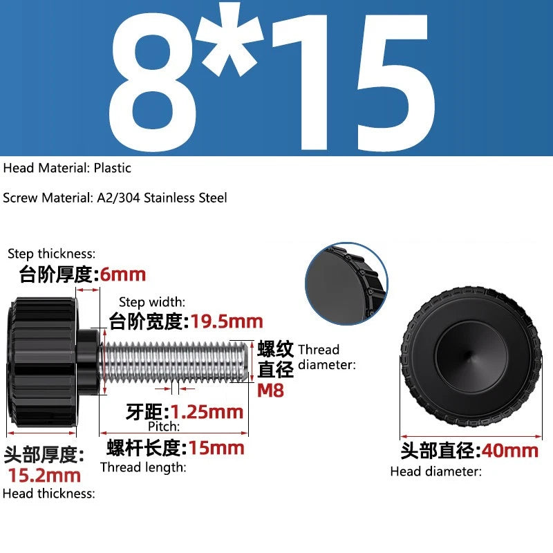 M3-M8 A2/304 Stainless Steel Plastic Knob Thumb Screws Hand Twist DIY Machinery