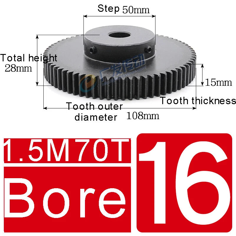 1.5Mod 45# Steel Spur Gears 10-150T Pinion Gear With Step Motor Gear Bore 5-25mm