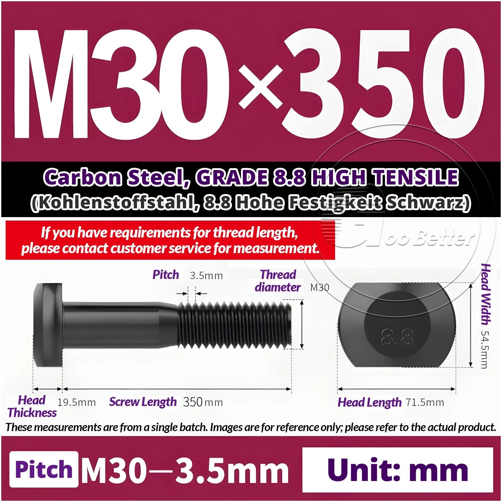 T-Slot Bolts M22 - M42 T Track Bolts 70mm to 500mm Long GRADE 8.8 HIGH TENSILE