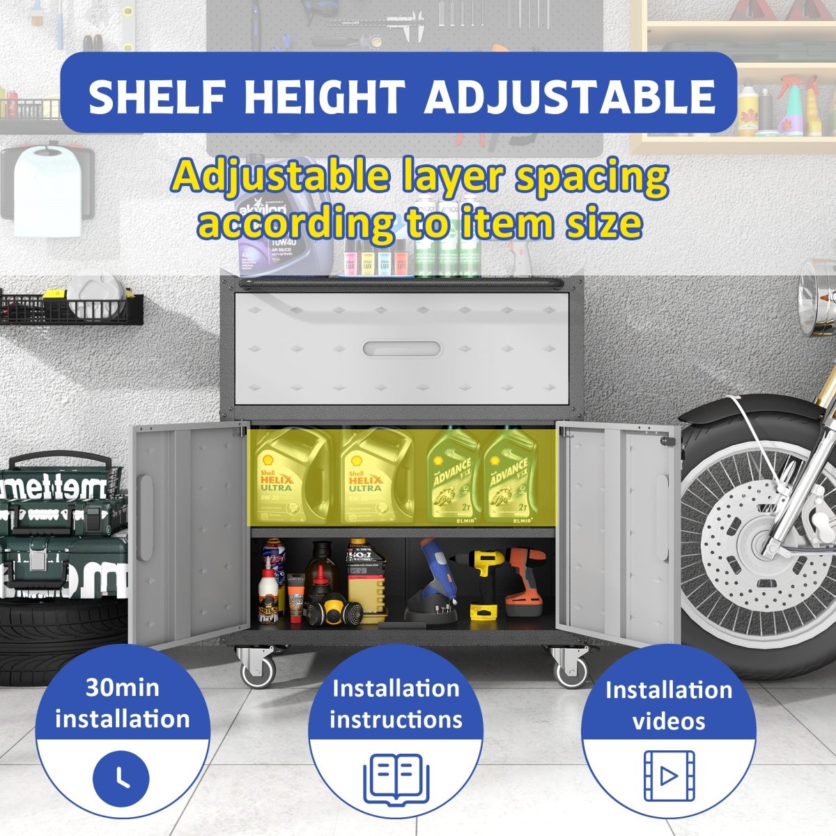 Heavy - Duty Tool Cabinet | Mobile Garage Storage System - HomeDIYer