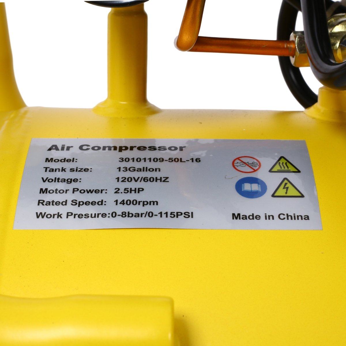 2.5 HP Silent Air Compressor 13 Gallon, Oil - Free, Electric Shop Air Compressor Portable,Lightweight with Wheels, 70 dBA Noise Level, with Automatic Drain Valve,Yellow - HomeDIYer