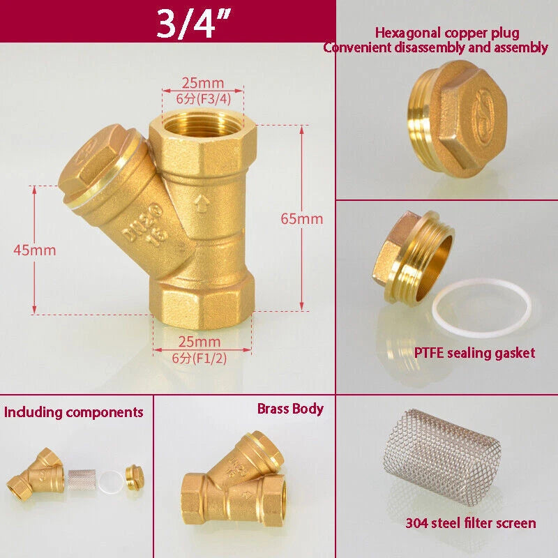 Brass Y Strainer Filter Adaptor — BSP Compression Inline Pipe Fitting 1/4" to 2"