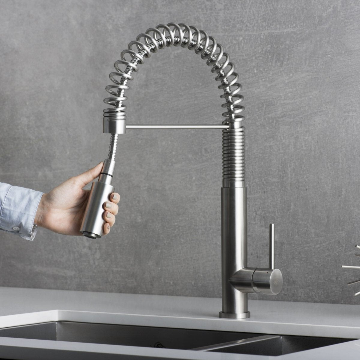 Single Handle Pull Down Kitchen Faucet Brushed Finish - HomeDIYer