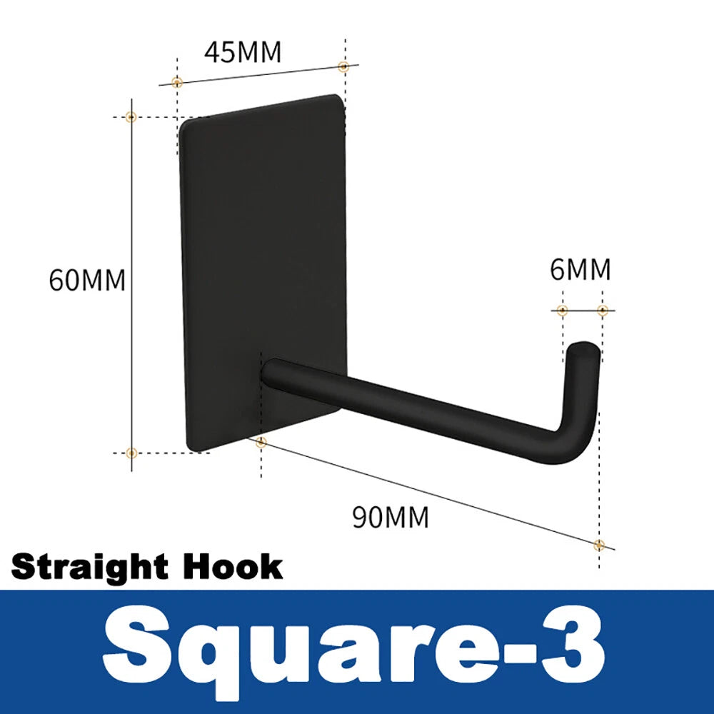 Stainless Steel Black Sticky Hooks Wall Mounted Self Adhesive Hook Round/Square