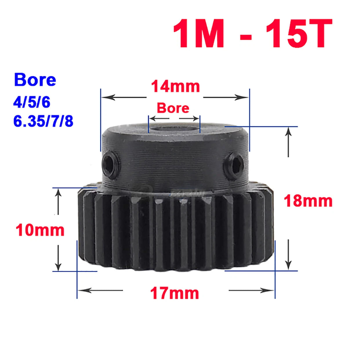 1M Mod Spur Gear Pinion Gears 10T-35T Bore 4-17mm Metal Spur Transmission Motor