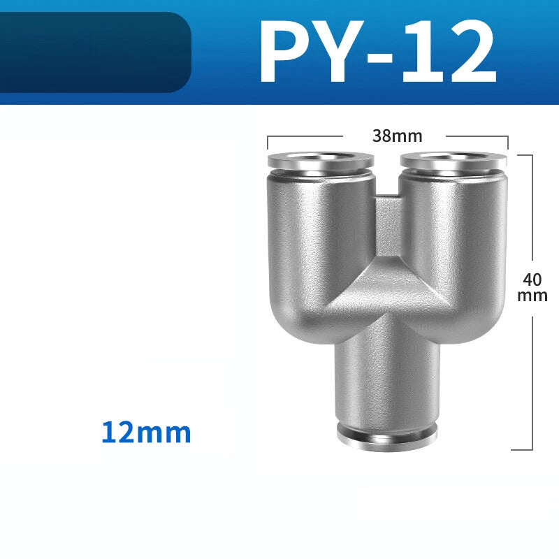 304 Stainless Steel Y-Type Push-to-Connect Pneumatic Fittings — Equal Connector 4mm–12mm