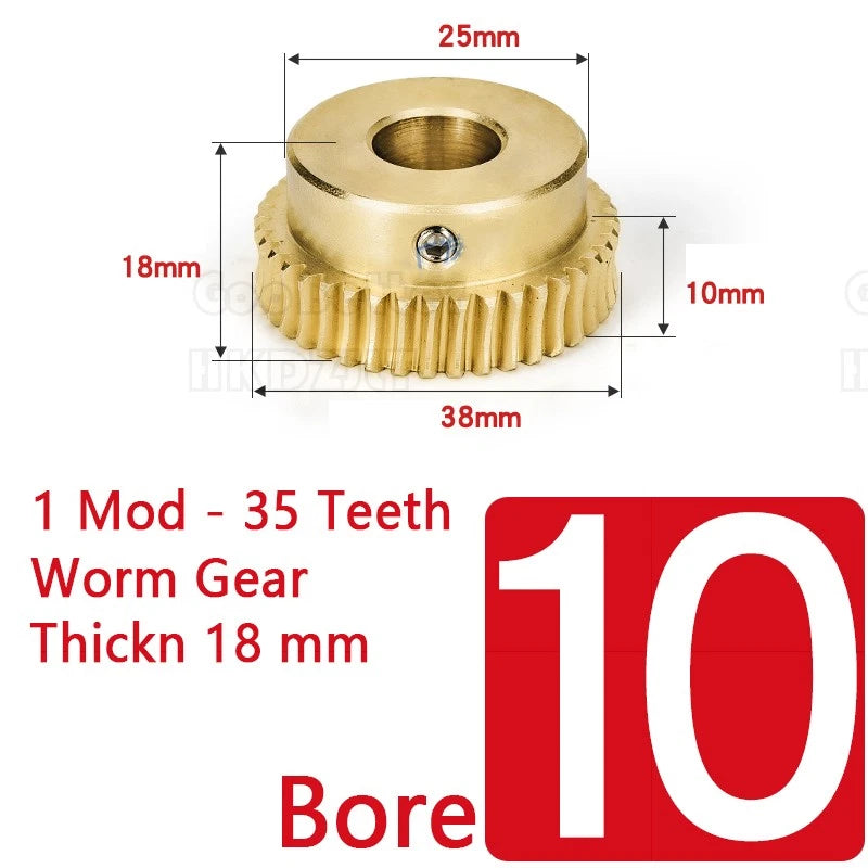 Mod 1 Worm Gear Wheel Brass 35 Tooth Worm Shaft 45# Steel Precision Bore 6-15 mm