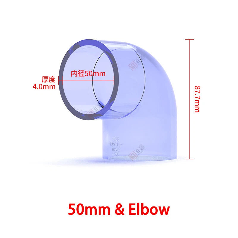 PVC Clear Water Pipe Fittings – Tee, Elbow & Straight Connectors for Fish Tank & Pond (20–50mm)