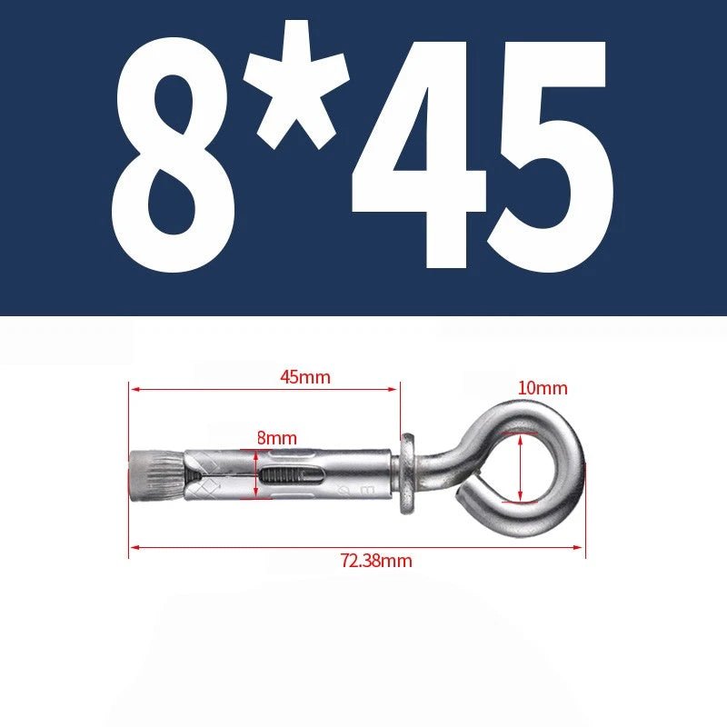 Closed Hook Eye Bolt with Expansion Anchor — Galvanised & 304 Stainless | M6.5 M8 M10 M12 - HomeDIYer