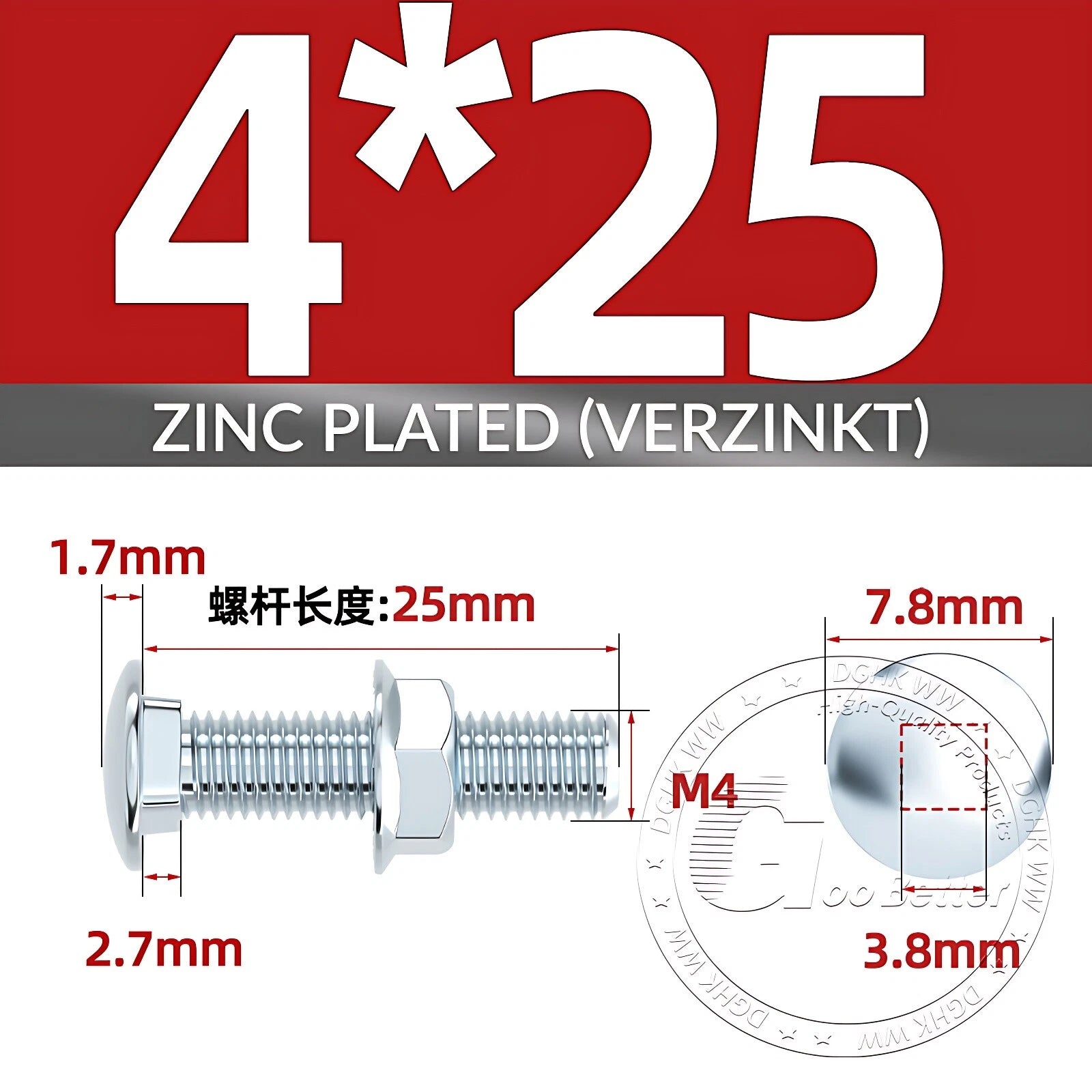 Cup Square Carriage Bolts with Hex Nut — Zinc Plated, M4 to M12